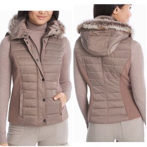 WHBM QUILTED VEST WITH REMOVABLE FUR TRIM HOOD & TURTLENECK